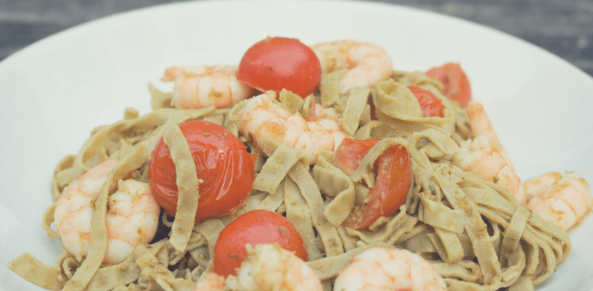 Endemame pasta with prawns